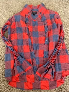 J.Crew Women’s Size 10 Red Blue Plaid Button Front Shirt Boy Fit Cotton Top